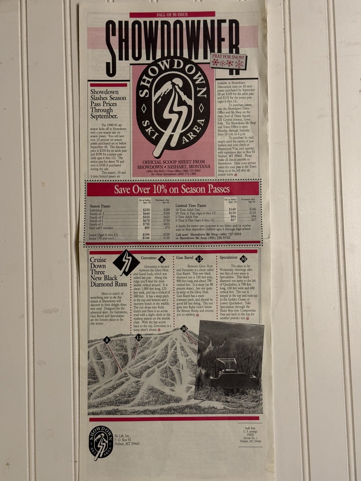 The masthead of the Fall of 90 Showdowner newsletter