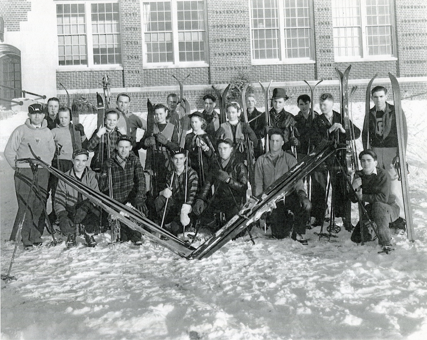 The 1939 Ski Club early members, skis crossed