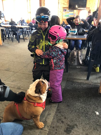 Kids and dog in lodge — Denise Schnider